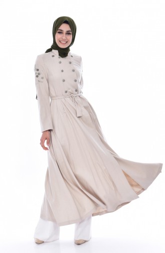 Hijab Mantel mit Stickerei 1054-01 Hell Beige 1054-01