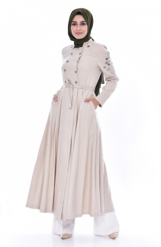 Hijab Mantel mit Stickerei 1054-01 Hell Beige 1054-01