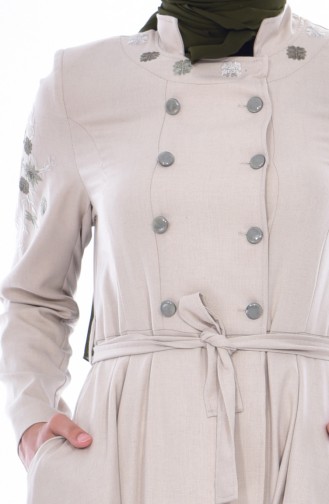 Hijab Mantel mit Stickerei 1054-01 Hell Beige 1054-01