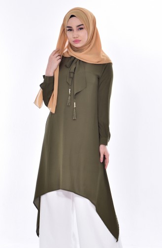 Tie Detailed Tunic 4876-13 Army Green 4876-13