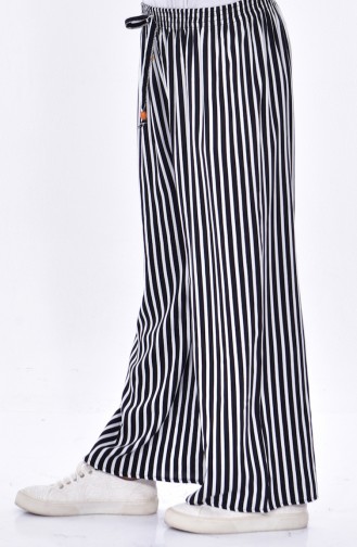 Gestreifte Weite Hose 4072A-01 Schwarz Weiß 4072A-01