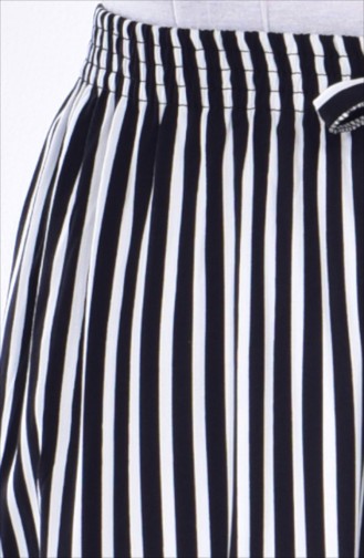 Çizgili Bol Paça Pantolon 4072A-01 Siyah Beyaz