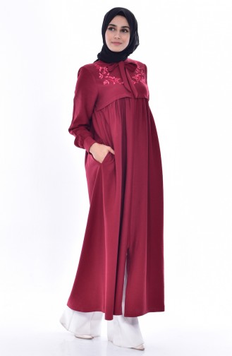 Embroidered Abaya 1053-01 Claret Red 1053-01