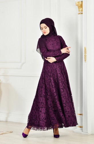Lace Overlay Evening Dress 1008-02 Purple 1008-02