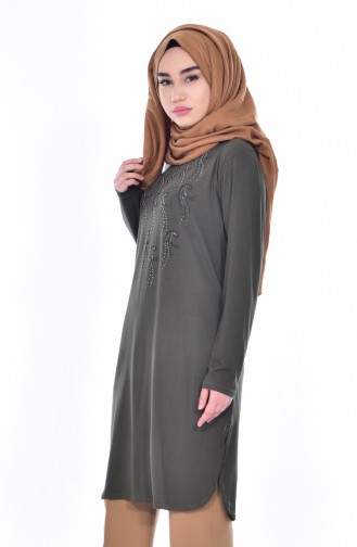 Large Size Stone Printed Tunic 0003-04 Khaki 0003-04