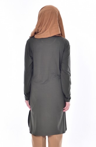 Tunique İmprimée de Pierre Grande Taille 0003-04 Khaki 0003-04