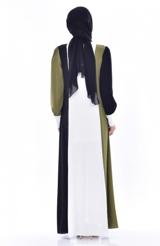 Düğme Detaylı Krep Elbise 1896-02 Haki