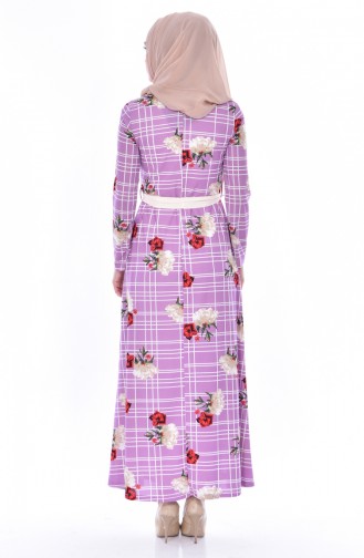Flower Pattern Belted Dress 9035-04 Lilac 9035-04