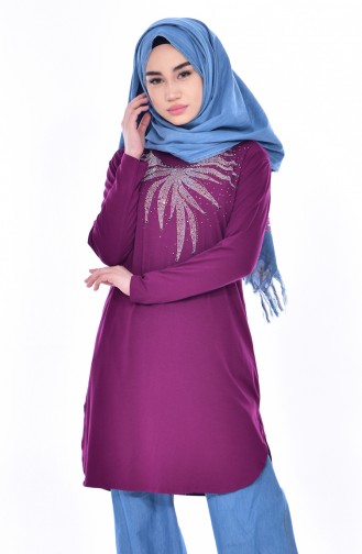 Tunique İmprimée de Pierre Grande Taille 0001-02 Plum 0001-02