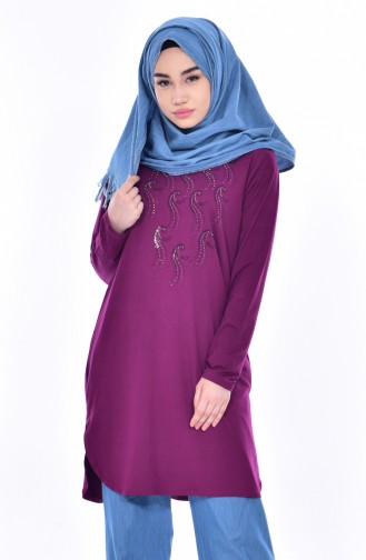 Large Size Stone Printed Tunic 0003-01 Plum 0003-01