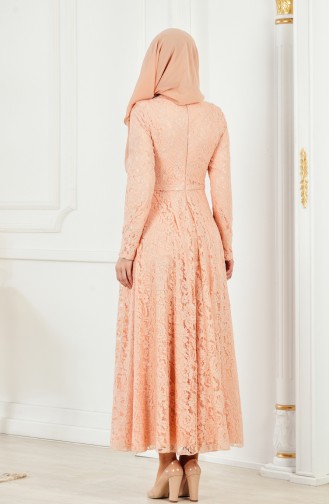 Salmon Hijab Evening Dress 1008-01