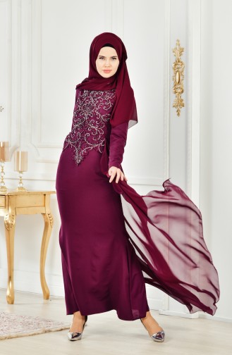 Light Plum Hijab Evening Dress 52690-09