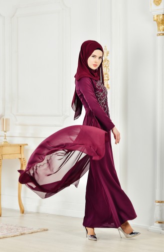 Stone Embroidered Evening Dress 52690-09 Light Plum 52690-09