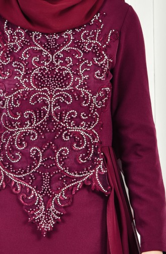 Stone Embroidered Evening Dress 52690-09 Light Plum 52690-09