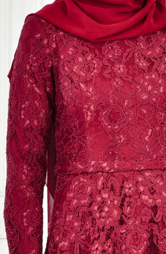 Lace Overlay Evening Dress 1008-03 Claret Red 1008-03