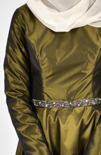 فستان سهرة بتصميم حزام للخصر 1007-02 لون اخضر كاكي 1007-02