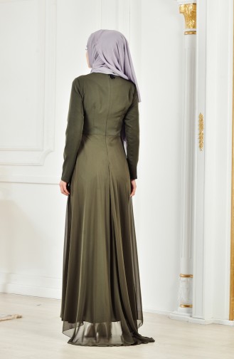 Robe de Soirée Bordée de Pierre 52690-06 Vert Khaki 52690-06