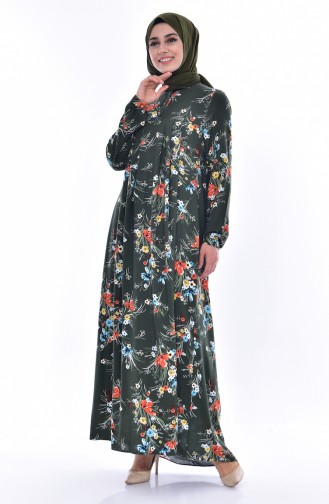 Flower Patterned Dress 4021-01 Khaki 4021-01