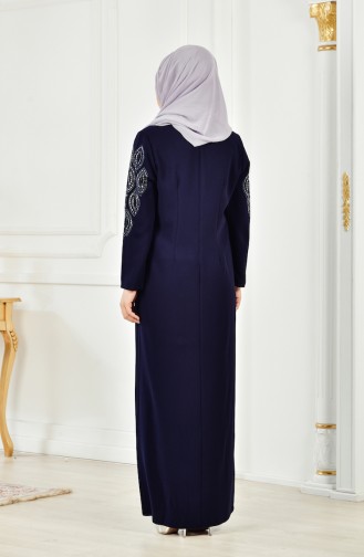 Büyük Beden Taş Baskılı Elbise 6145-03 Lacivert 6145-03