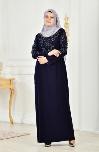 Übergröße Kleid mit Perlen 6146-04 Dunkelblau 6146-04