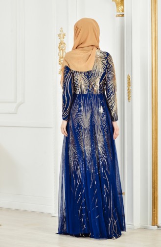 Navy Blue Hijab Evening Dress 1010-02