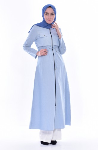 Abaya Taille Plissée 1055-05 Bleu 1055-05