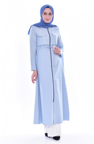 Abaya Taille Plissée 1055-05 Bleu 1055-05