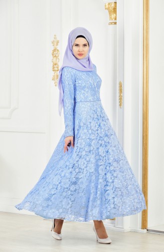 Robe de Soirée a Dentelle 1008-04 Bleu 1008-04