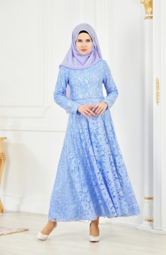 Blue Hijab Evening Dress 1008-04