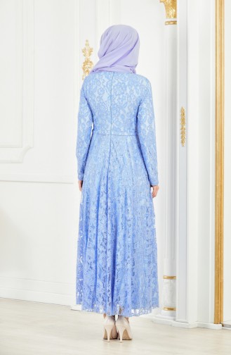 Robe de Soirée a Dentelle 1008-04 Bleu 1008-04