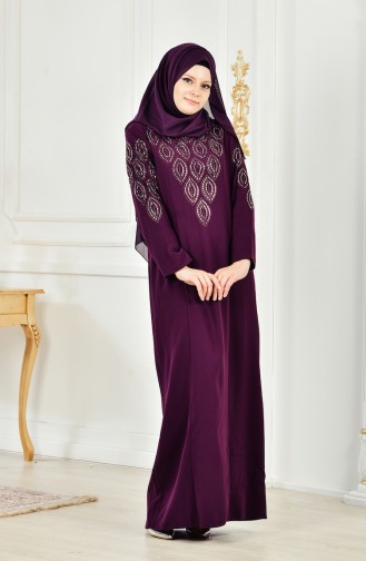 Large Size Stone Printed Dress 6145-02 Purple 6145-02
