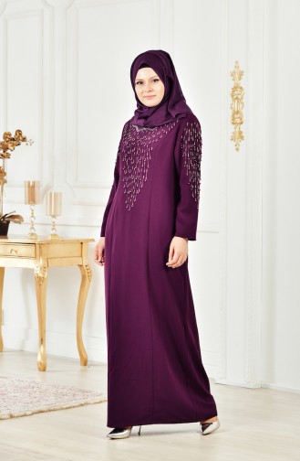 Übergröße Kleid mit Perlen 6146-01 Lila 6146-01