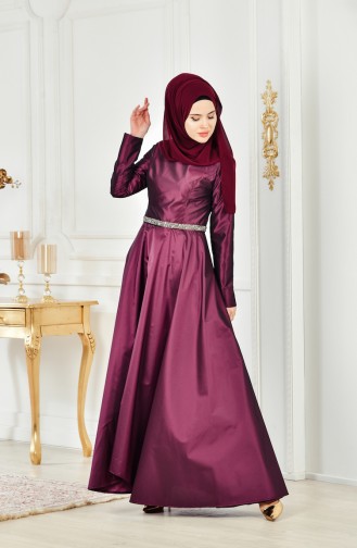 Belted Taffeta Evening Dress 1007-01 Purple 1007-01