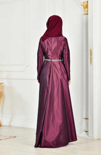 Belted Taffeta Evening Dress 1007-01 Purple 1007-01