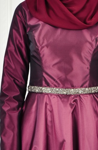 فستان سهرة بتصميم حزام للخصر 1007-01 لون بنفسجي 1007-01
