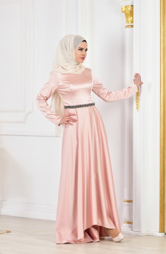 Belted Taffeta Evening Dress 1007A-02 Powder 1007A-02