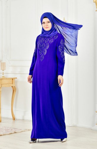 Robe İmprimée de Pierre Grande Taille 6145-04 Bleu Roi 6145-04