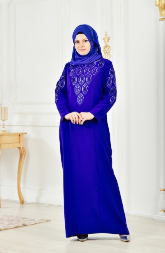 Robe İmprimée de Pierre Grande Taille 6145-04 Bleu Roi 6145-04