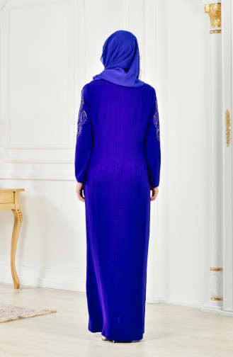 فستان مُطبع بأحجار لامعة بمقاسات كبيرة 6145-04 لون أزرق 6145-04