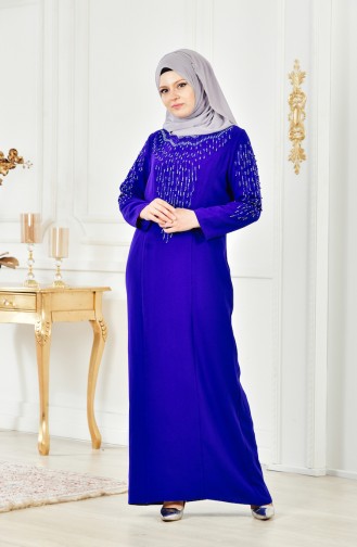 Robe Perlées Grande Taille 6146-05 Bleu Roi 6146-05