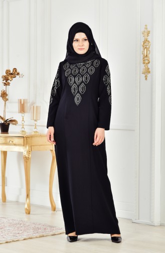 Robe İmprimée de Pierre Grande Taille 6145-05 Noir 6145-05