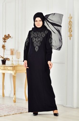 Robe İmprimée de Pierre Grande Taille 6145-05 Noir 6145-05