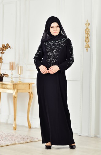 Übergröße Kleid mit Perlen 6146-02 Schwarz 6146-02