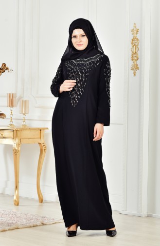 Übergröße Kleid mit Perlen 6146-02 Schwarz 6146-02