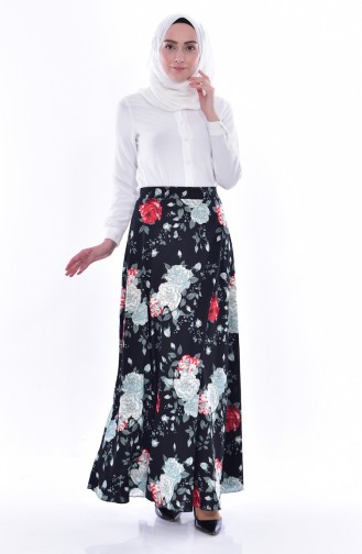 Printed Skirt 8866-01 Black Khaki 8866-01