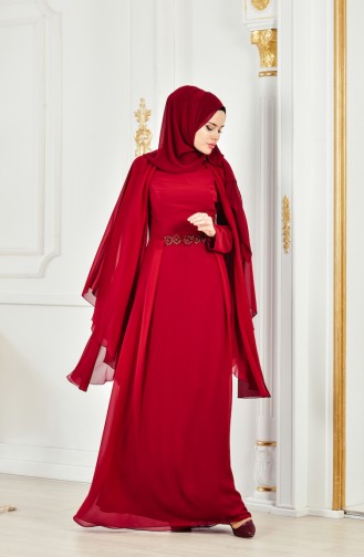 Robe de Soirée Perlées 1002-01 Bordeaux 1002-01