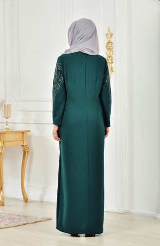 فستان مُطبع بأحجار لامعة بمقاسات كبيرة 6145-01 لون أخضر زمردي 6145-01