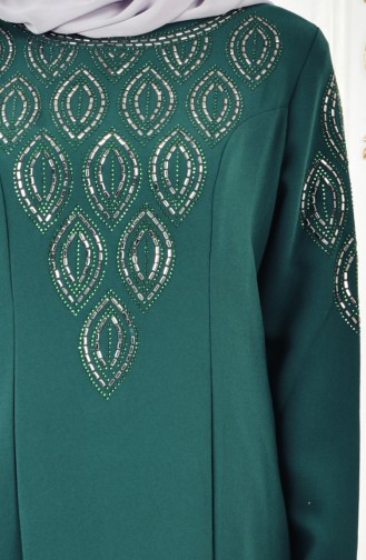 Büyük Beden Taş Baskılı Elbise 6145-01 Zümrüt Yeşili
