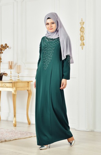 Übergröße Kleid mit Perlen 6146-03 Smaragdgrün 6146-03