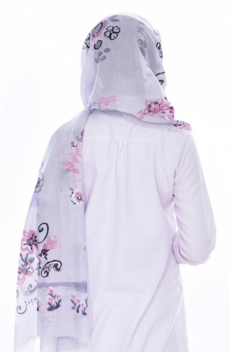 أرميني شال قطن بتصميم مُطبع 077-019-06 لون أبيض ورمادي 077-019-06